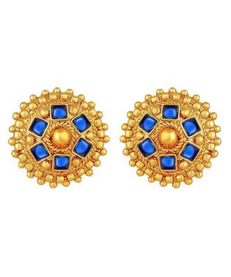 Golden Ball With Blue Stone Traditional Brass Necklace Jewellery Set With Earrings For Women Girls 5